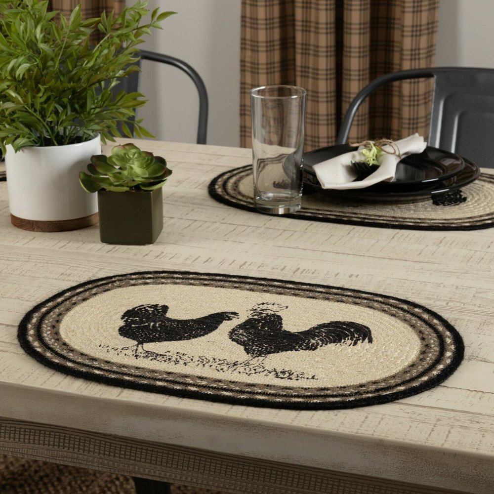 1 Country Primitive Sawyer Mill Rooster Braided Jute Placemat Farmhouse Decor